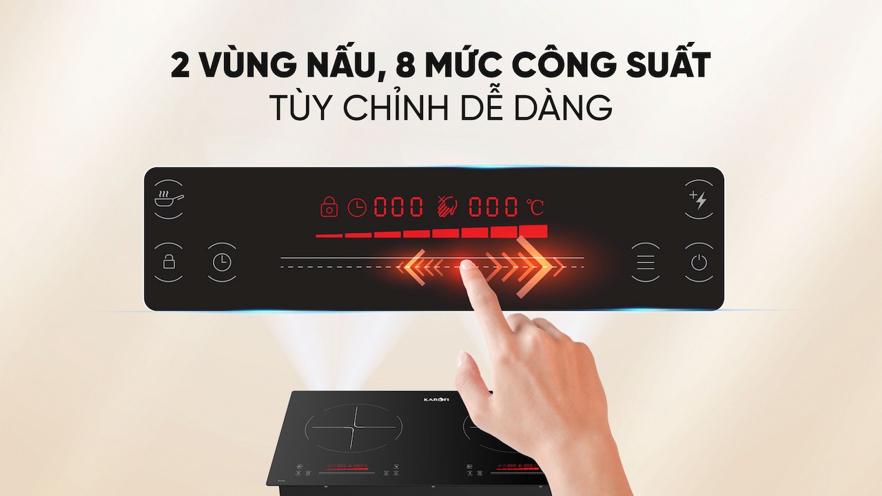 Bếp điện từ đôi Karofi KIC-D63 4.000W 8 mức công suất - Miễn phí vận chuyển toàn quốc - Bảo hành 24 tháng - Hàng chính hãng