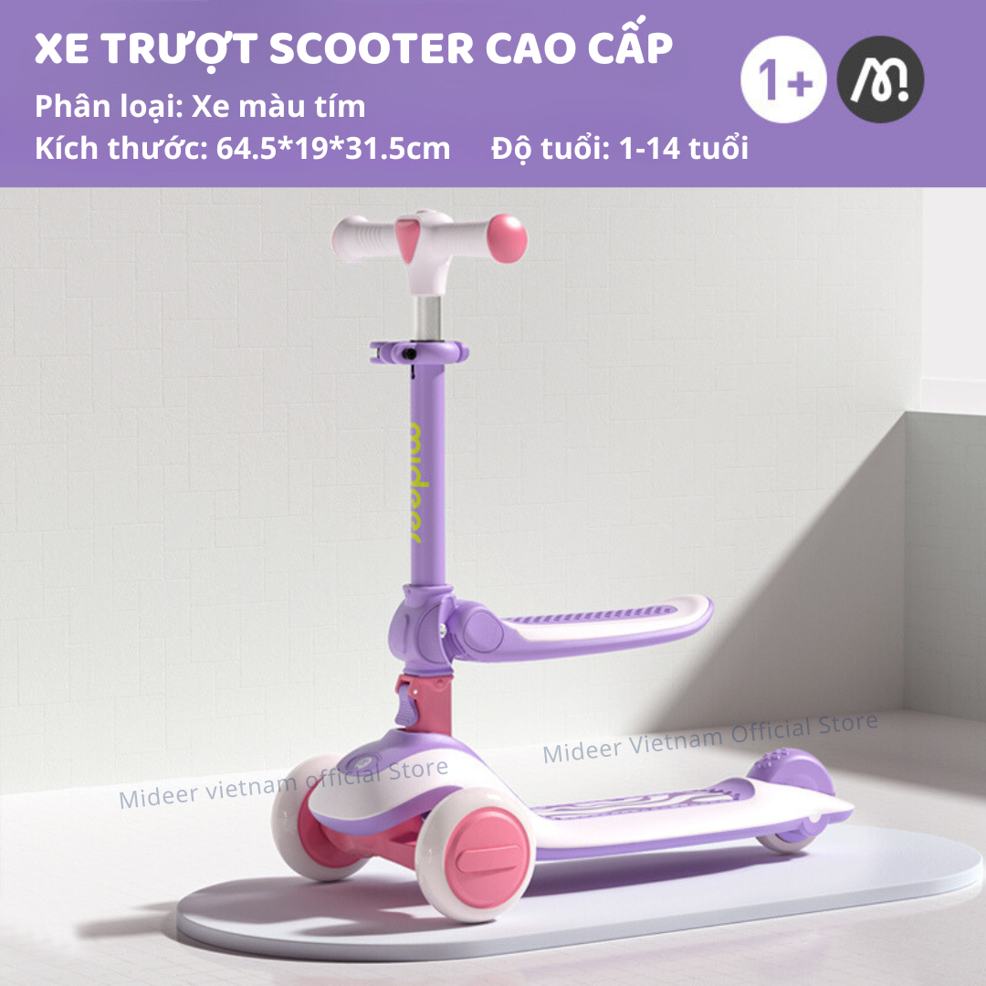 Xe Trượt Scooter Mideer Cao Cấp gấp gọn có ghế ngồi cho bé