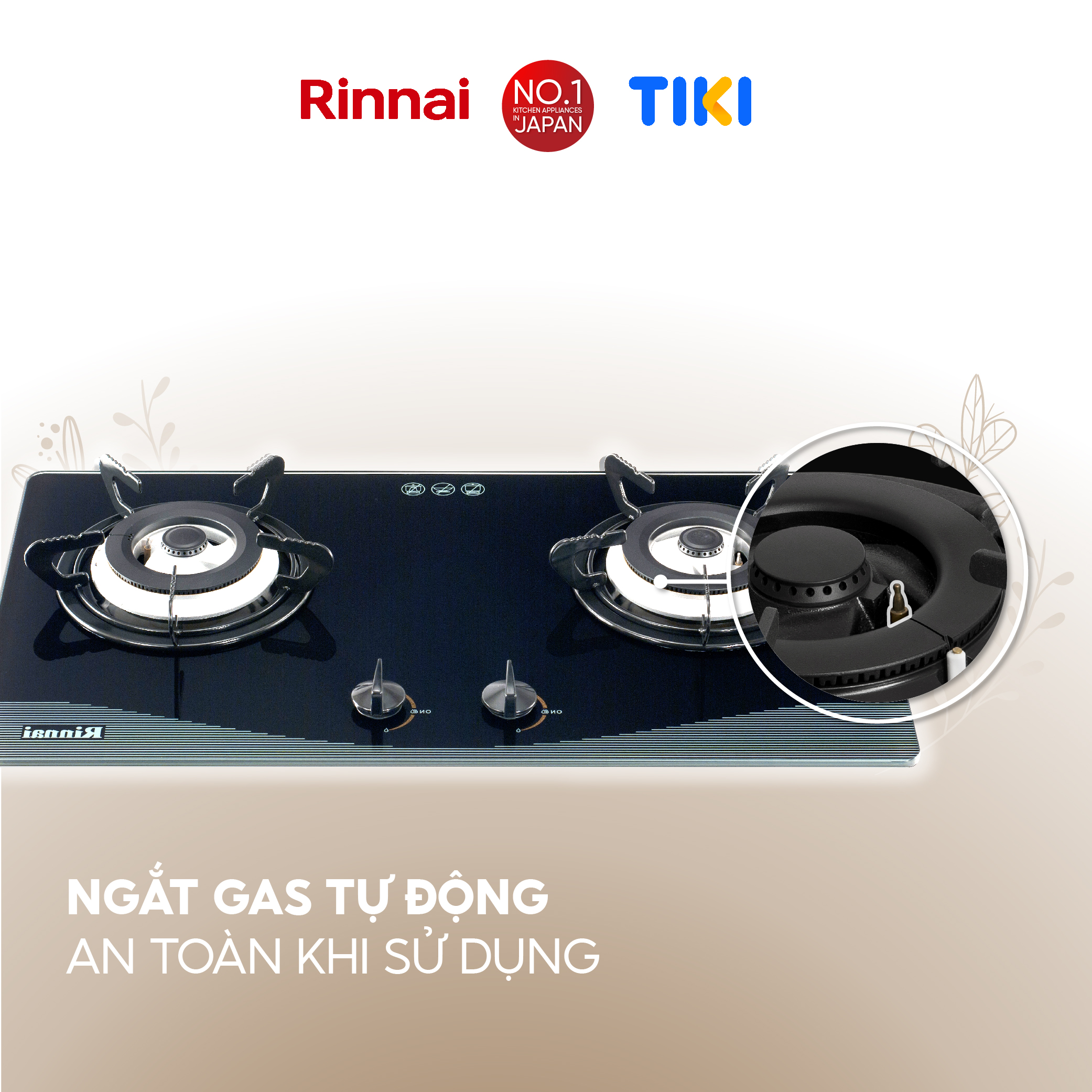 Bếp gas âm Rinnai RVB-2BG(Wv-M)N mặt bếp kính và kiềng bếp men - Hàng chính hãng.