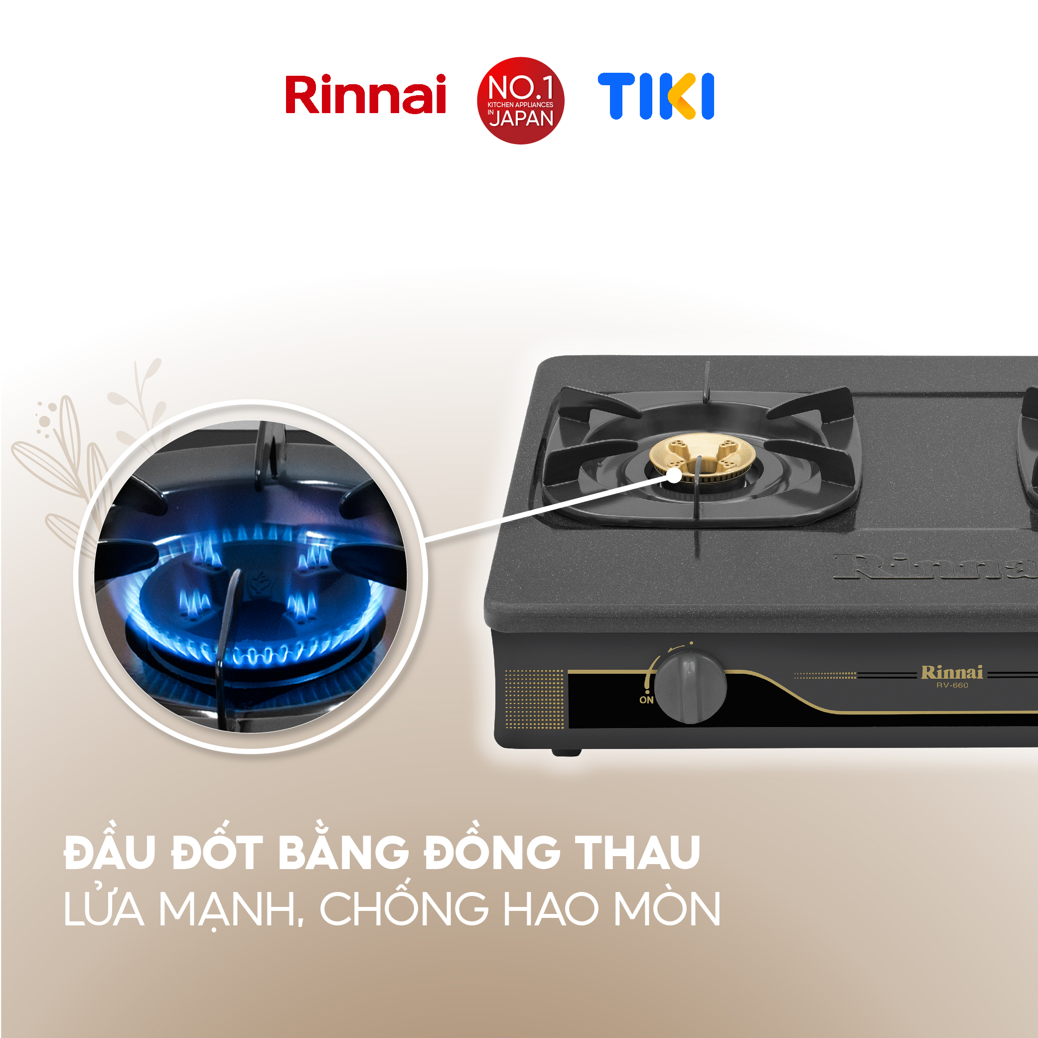 Bếp gas dương Rinnai RV-660(G) mặt bếp men và kiềng bếp men - Hàng chính hãng.