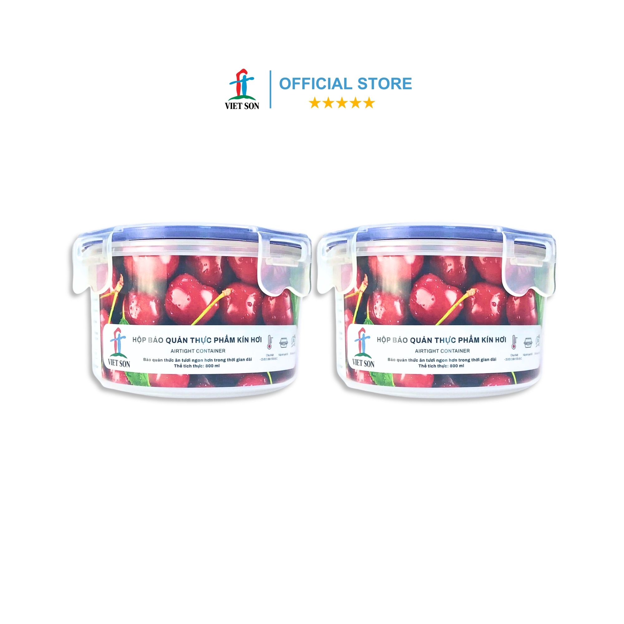 Bộ 2 Hộp Tròn Đựng Thực Phẩm VIETSON 800ml Nắp Khóa 4 Cạnh Kín Hơi
