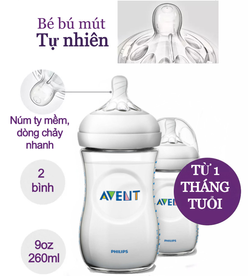 Bộ 2 Bình sữa mô phỏng tự nhiên hiệu Philips Avent (260ml) cho trẻ từ 1 tháng tuổi 693.23