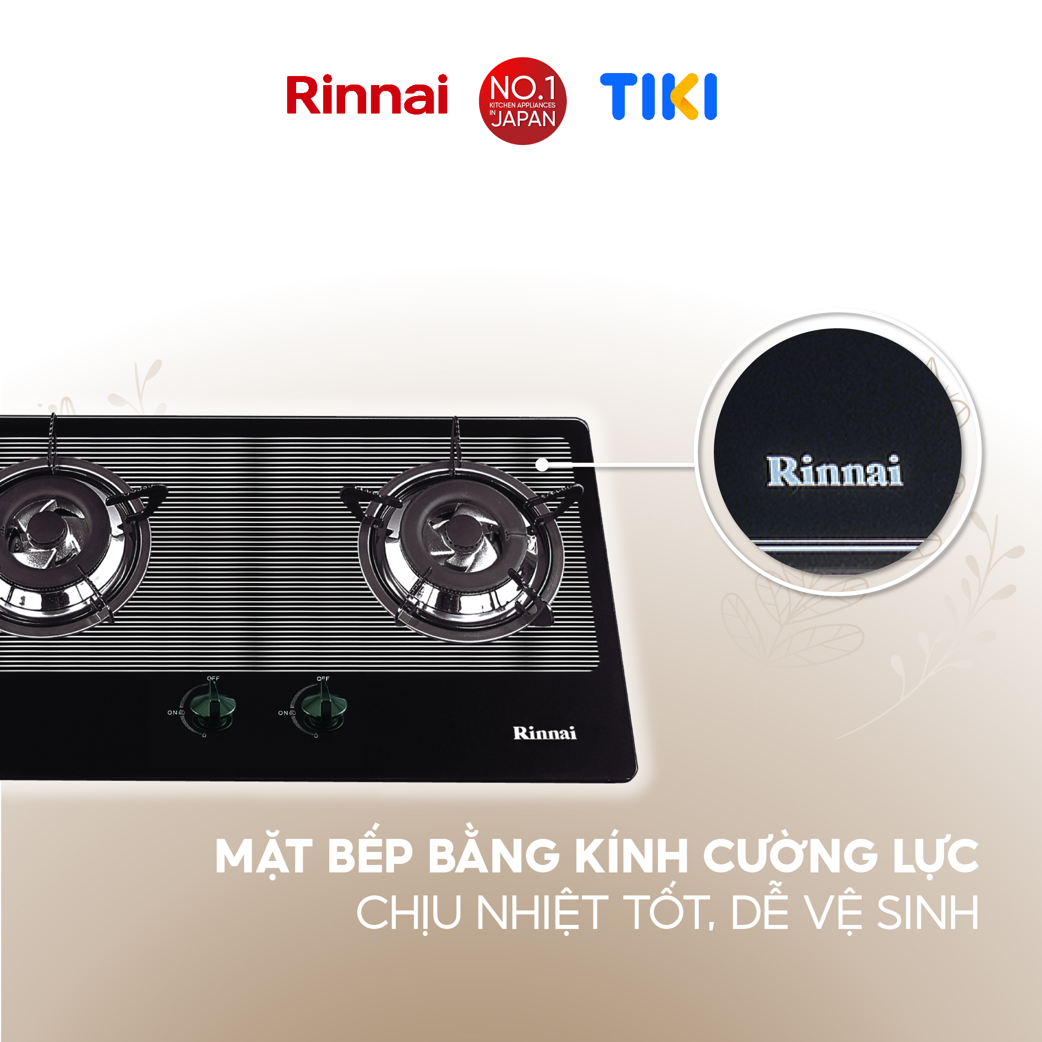 Bếp gas âm Rinnai RVB-2BG(L)N mặt bếp kính và kiềng bếp men - Hàng chính hãng.