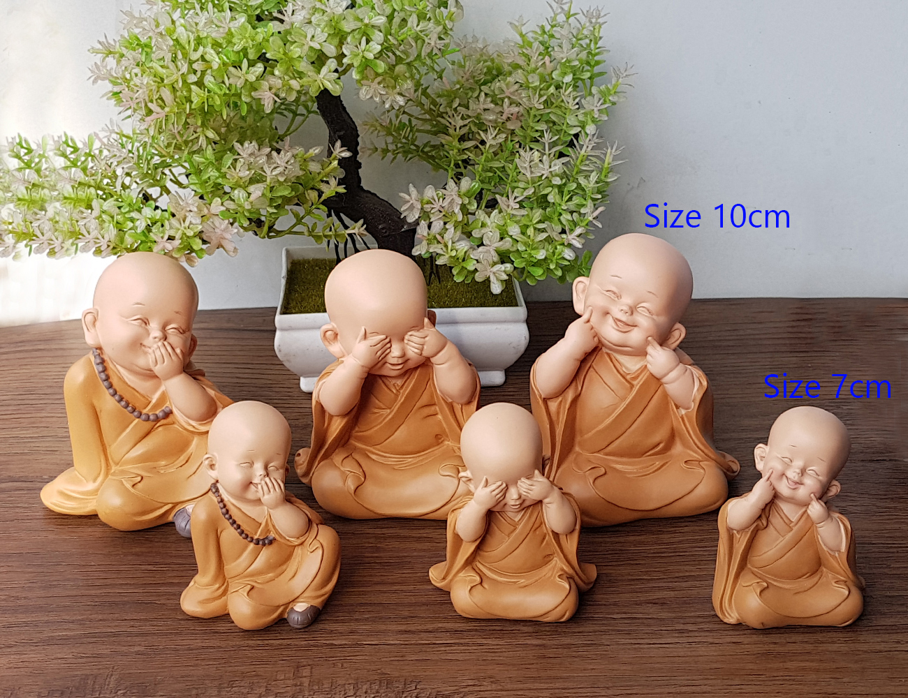 Bộ 03 chú tiểu áo nâu - mẫu Tam Không size mini 7cm mã MIXU-CT012B
