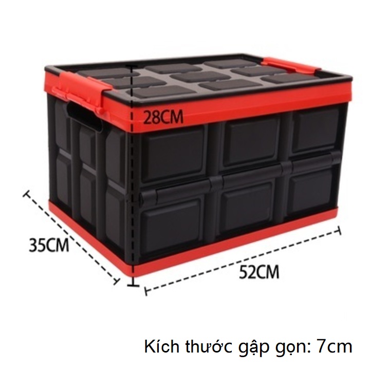 Hộp để đồ đa năng gấp gọn cốp sau ô tô dung tích 55 lít, Kích thước: Sâu x Rộng x Cao (52cm x 35cm x 28cm), Màu đen, KM309-55