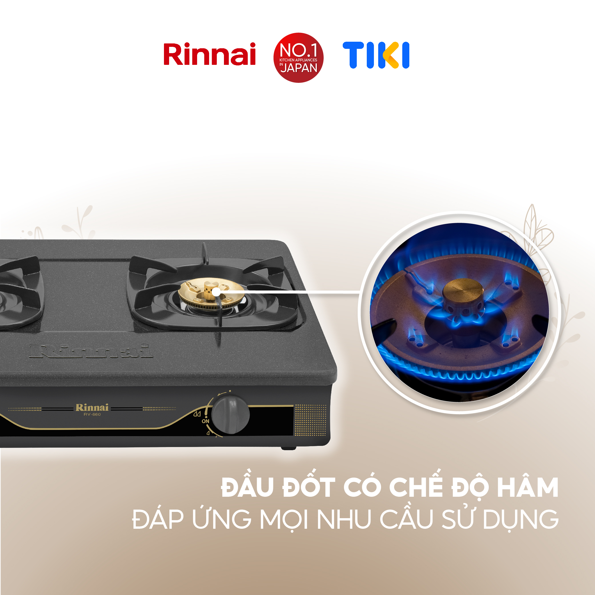 Bếp gas dương Rinnai RV-660(G) mặt bếp men và kiềng bếp men - Hàng chính hãng.
