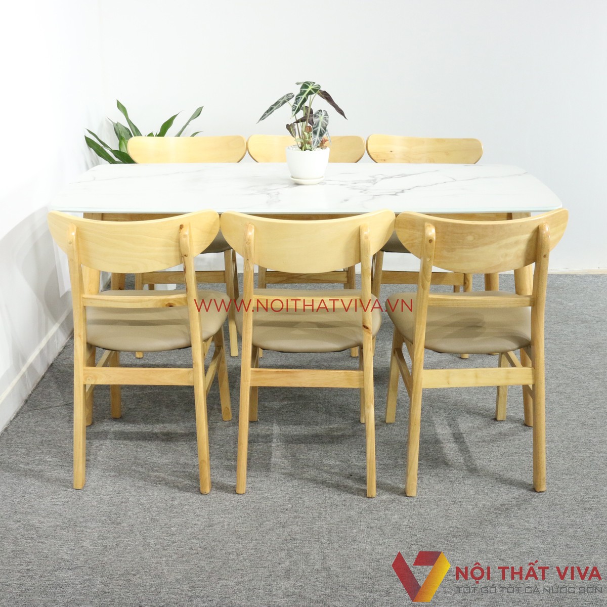 Bộ Bàn Ăn 6 Ghế Vân Đá Trắng