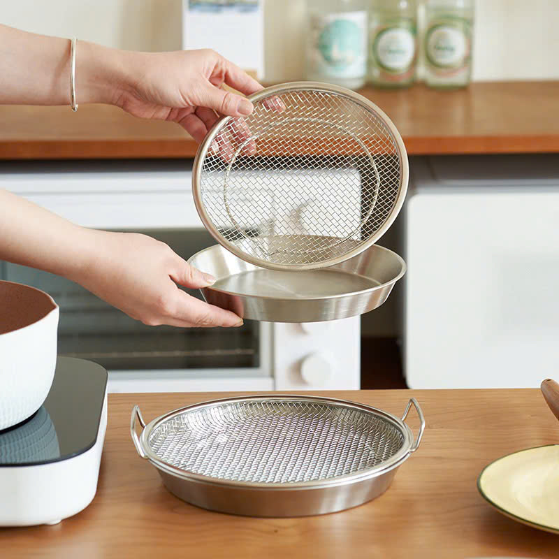 Khay Tròn Inox 304 Kèm Ray Lưới Lọc Ráo Dầu Chiên Thức Ăn Đa Năng Tiện Dụng 19cm - HÀNG CHÍNH HÃNG MINIIN