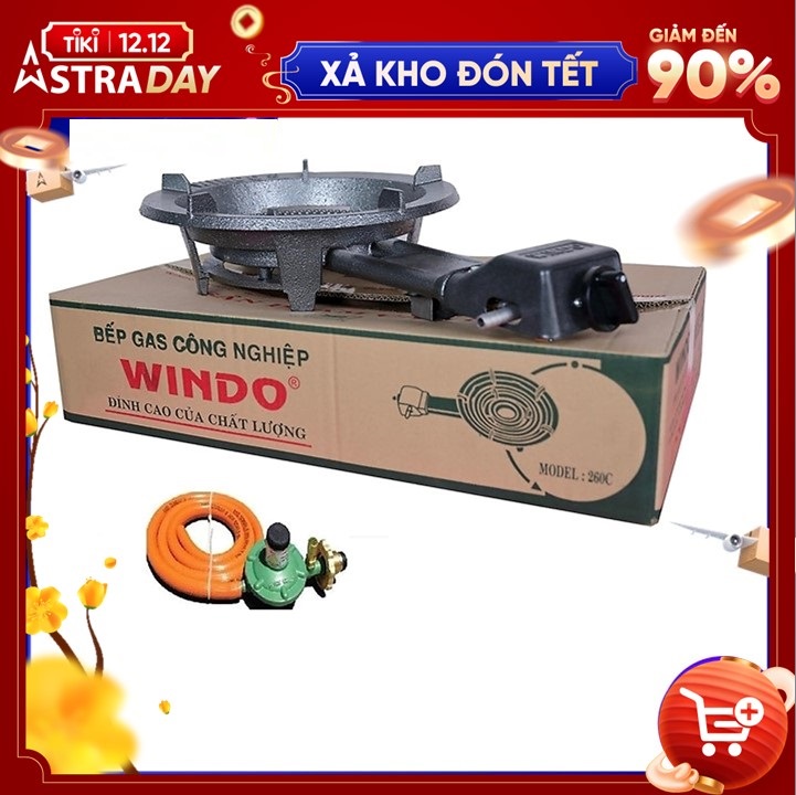 Bếp gas công nghiệp Windo 260C - Tặng bộ van dây (đầu đốt gang) - Hàng Chính Hãng