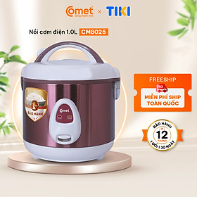 Nồi cơm điện nắp gài Comet CM8025 dung tích 1L – Công suất 400W, lòng nồi chống dính, giữ nóng lâu – Hàng chính hãng, bảo hành 12 tháng