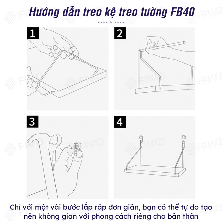 Kệ Trang Trí Treo Tường Gỗ FIVO Mã FB40 Không Cần Khoan Tặng Kèm Đinh 4 Chân Chịu Lực Lên Đến 10KG Với Móc Treo Inox Dễ Dàng Gắn Lên Tường
