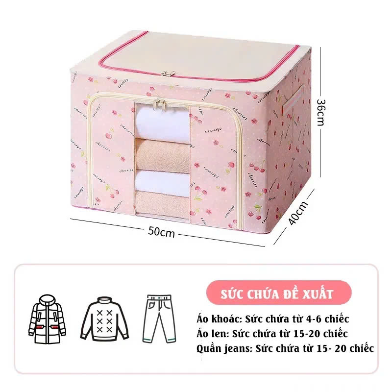Tủ Vải Đựng Đồ Khung Thép Chịu Lực, Túi Đựng Chăn Màn Quần Áo, Sách Vở, Gấu bông, đồ chơi cho bé Tiện Lợi Size lớn 66L, Hộp túi vải đựng quần áo STEEL CABINET