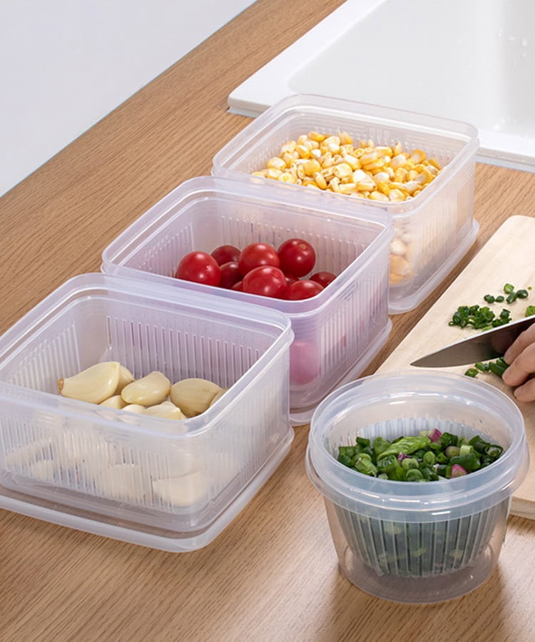 Set hộp thực phẩm 2 lớp bảo quản tủ lạnh, dùng được trong lò vi sóng Nakaya 1.1L - Hàng nội địa Nhật Bản (#Made in Japan)