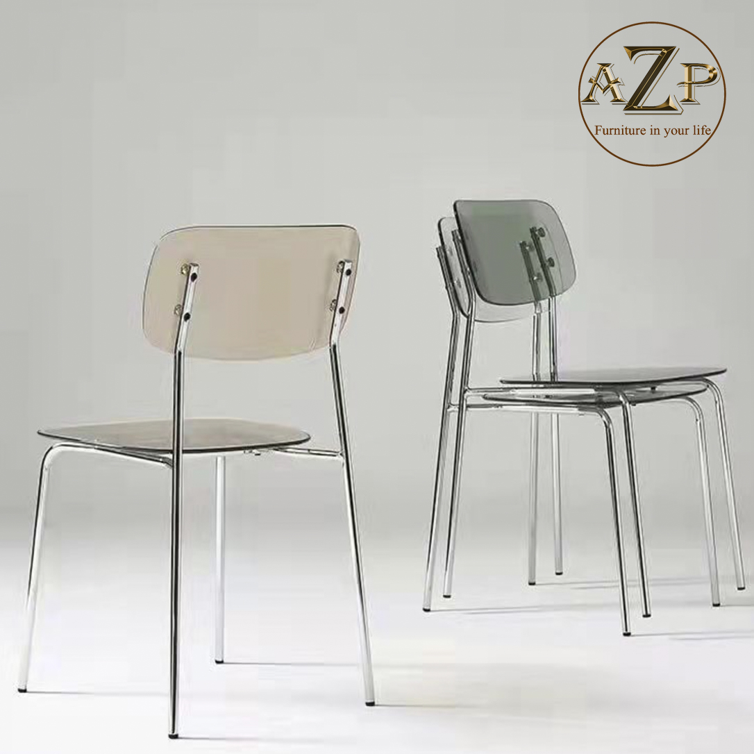 Ghế Ăn, Ghế Cafe, Ghế Thư Giãn Nhựa Trong Suốt Arcylic, Khung Thép Mạ Chrome Thời Trang / xếp chồng tiện lợi