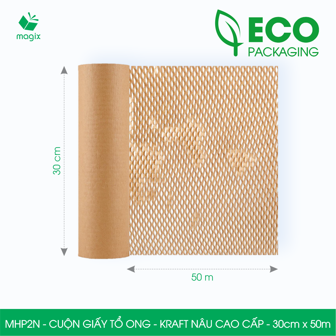 MHP2N - 30cm x 50m - Cuộn giấy tổ ong chống sốc - Kraft nâu Cao Cấp - Giấy gói hàng, gói quà