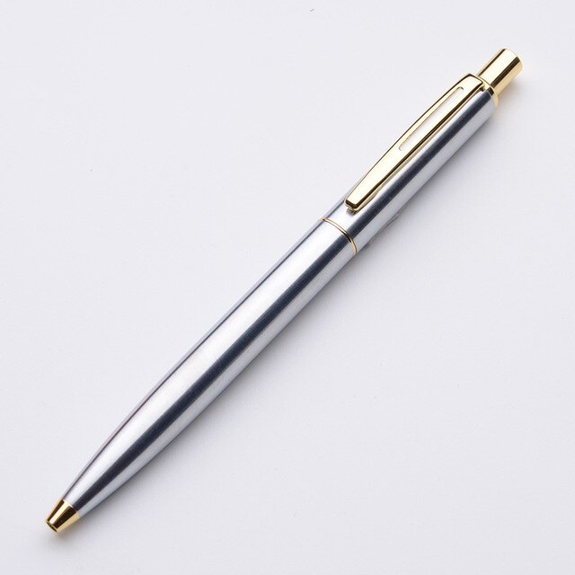 Bút Bi Ngòi Bấm Nét 0.7mm Mực Xanh Vỏ Kim Loại BP037 Thanh cài Vàng