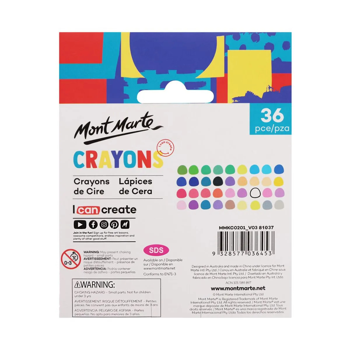 Bộ Màu Sáp Hiệu Mont Marte - 12/36 Màu/Bộ - Không Độc Hại