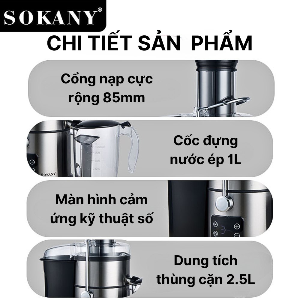 Máy ép trái cây đa năng SOKANY SK-03014 công suất cao lên đến 1200W, ép được trái cây hoa quả nhanh chóng - HÀNG CHÍNH HÃNG