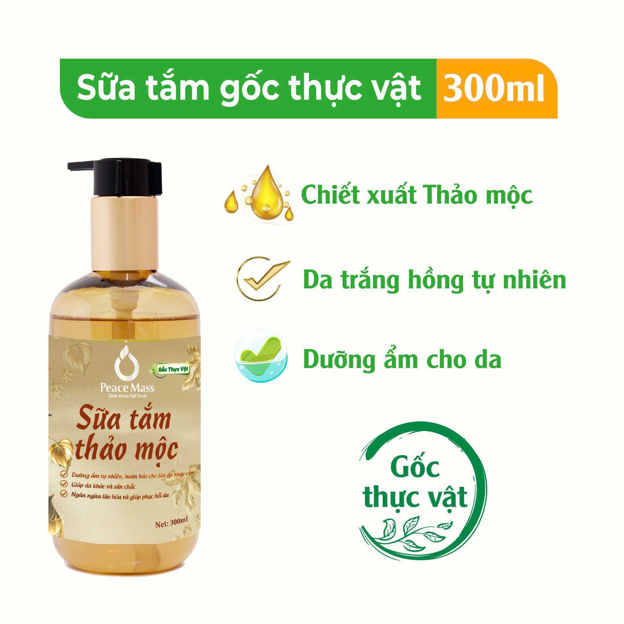Combo Sản Phẩm Gốc Thực Vật DGXC2 Peace Mass - Dầu Gội Xả + Sữa Tắm Thảo Mộc 300ml (Thuộc nhóm Sản phẩm Lành tính / Sinh học)