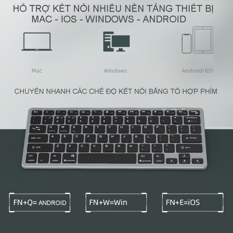 Bàn phím không dây mini W159 - pin sạc - đa kết nối bluetooth 5.0 + 3.0 + Usb wireless 2.4G hàng nhập khẩu