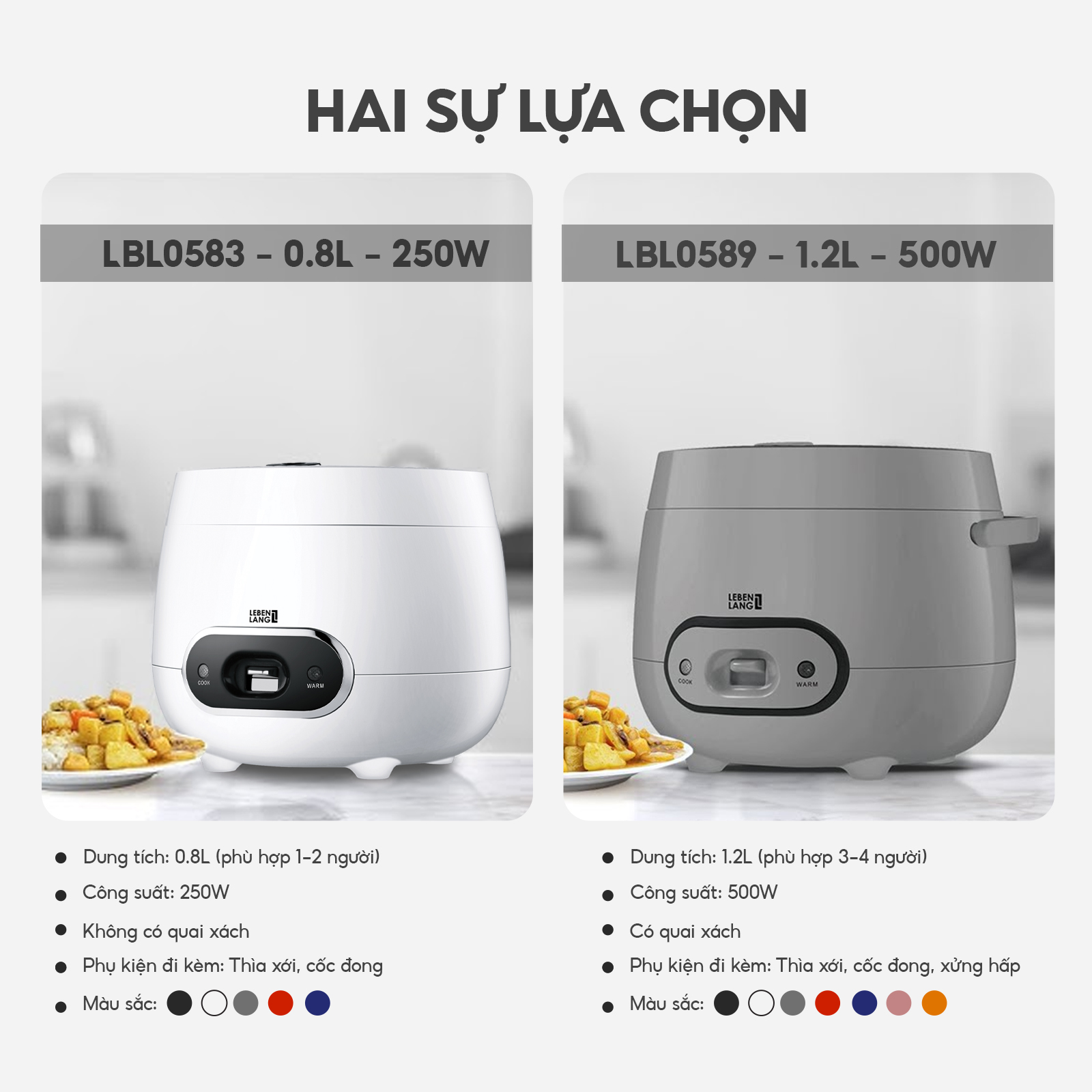 Nồi cơm điện Lebenlang LBL0589 dung tích 1200ml, công suất 500W, thiết kế đơn giản hiện đại - hàng chính hãng