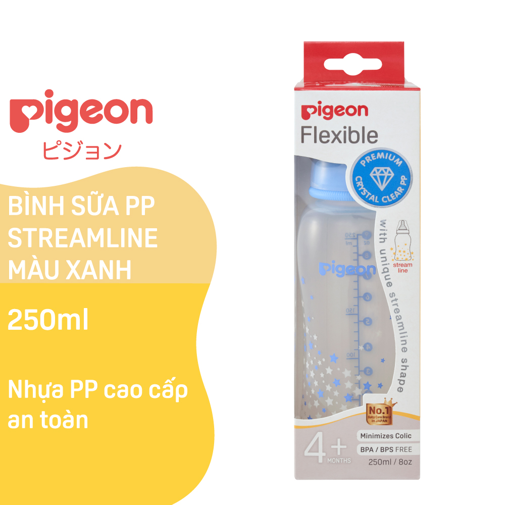 Bình sữa cổ hẹp PP Streamline hình ngôi sao hồng/xanh Pigeon 250ml (M)