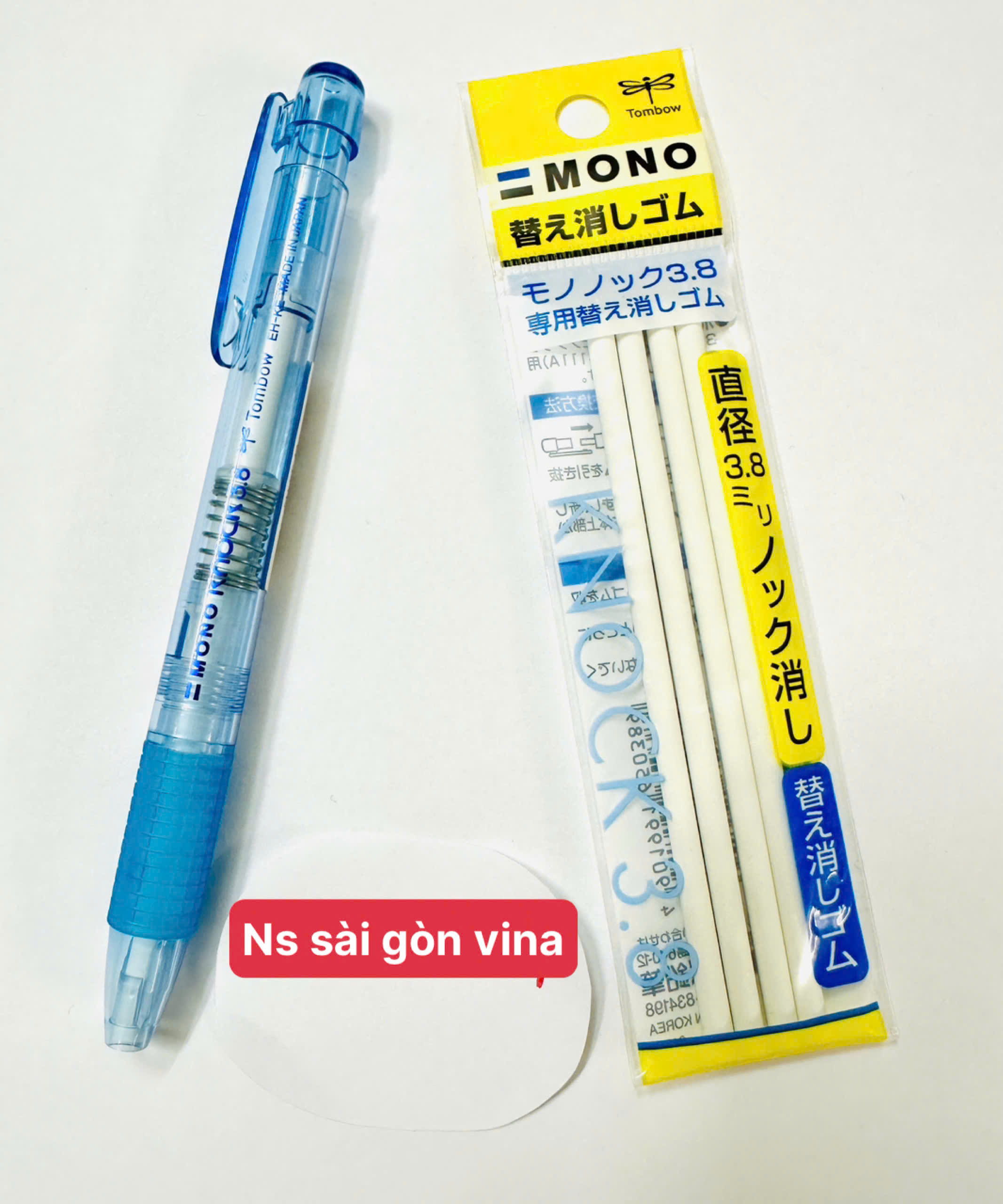 Gôm Bút Dạng Bấm Mono EH-KE 40 Chính Hãng Tombow, Đường Kính Gôm 3.8mm, Có Ruột Thay Thế Túi 4 Cây Gôm Knock 3.8 ER-AE