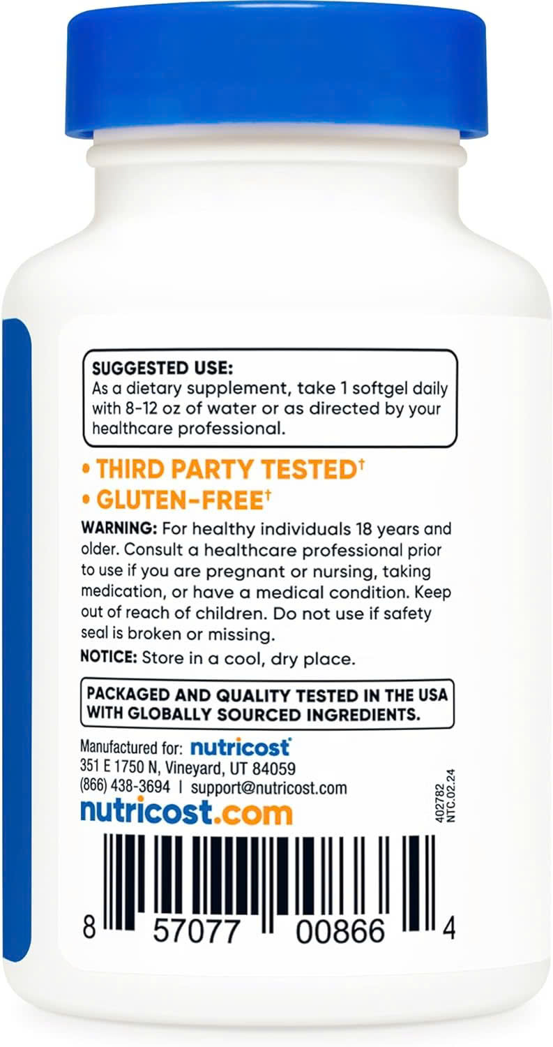 Viên Uống Nutricost Vitamin D3 + K2 MK7 (120 viên), Hỗ Trợ Răng Xương Chắc Khỏe, Ngừa Loãng Xương