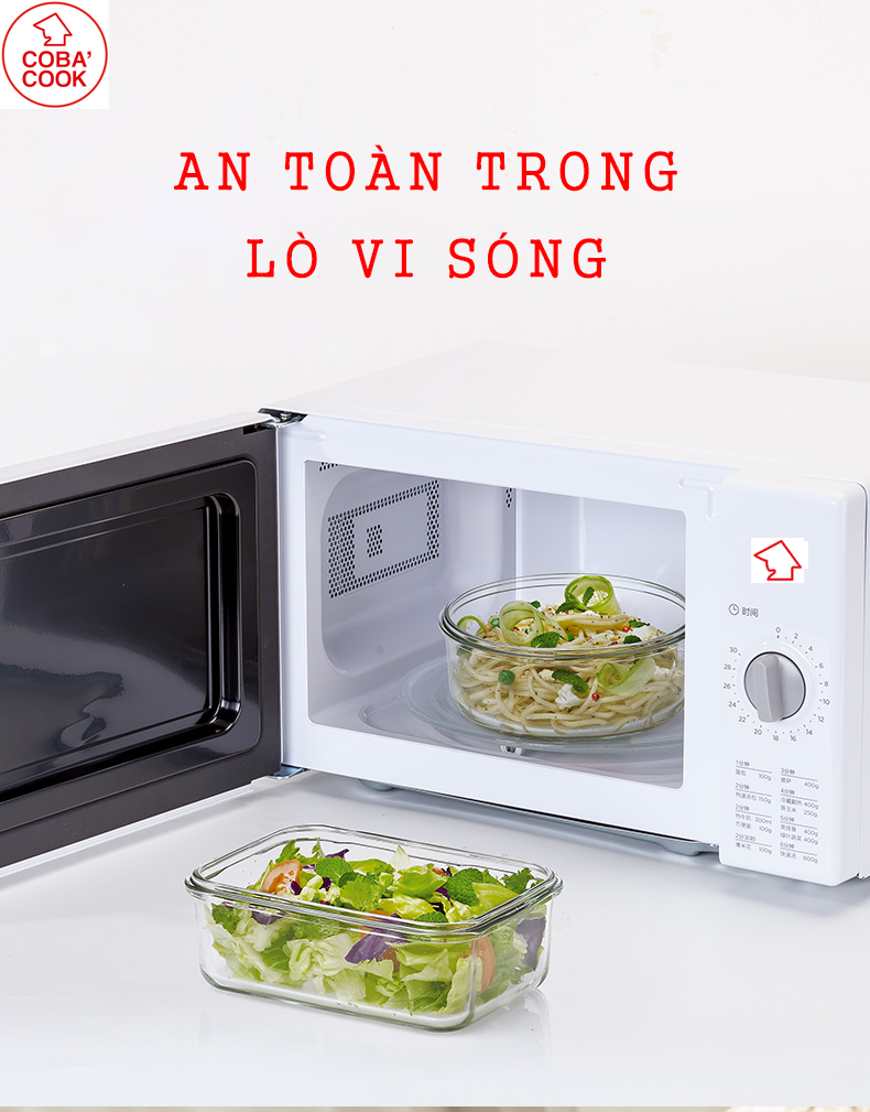 Bộ 5 hộp thủy tinh hộp đựng cơm trữ thức ăn thực phẩm trong tủ lạnh chịu nhiệt COBA