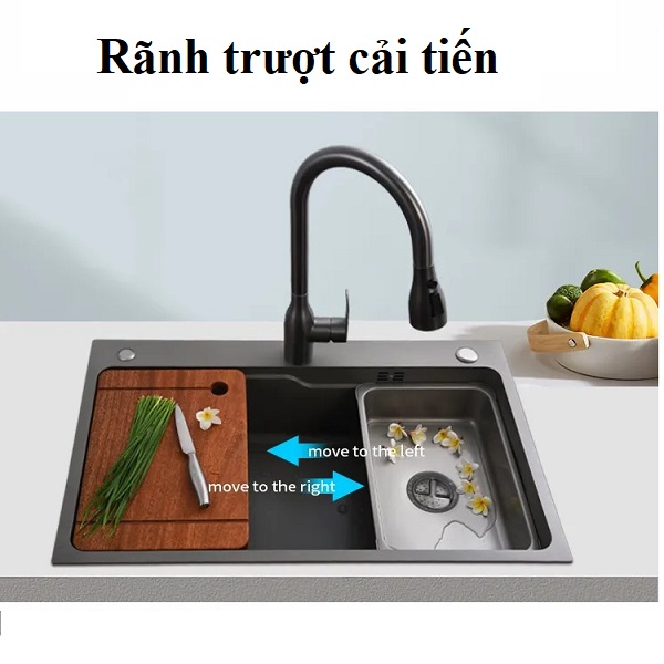 Combo chậu rửa chén bát 1 hố lớn Valenza size 7846 sus304 nano đen kháng khuẩn kèm vòi rửa bát rút dây Valenza sus304, bộ xả to ngăn mùi, khay inox kín-TẶNG BÌNH NƯỚC RỬA CHÉN