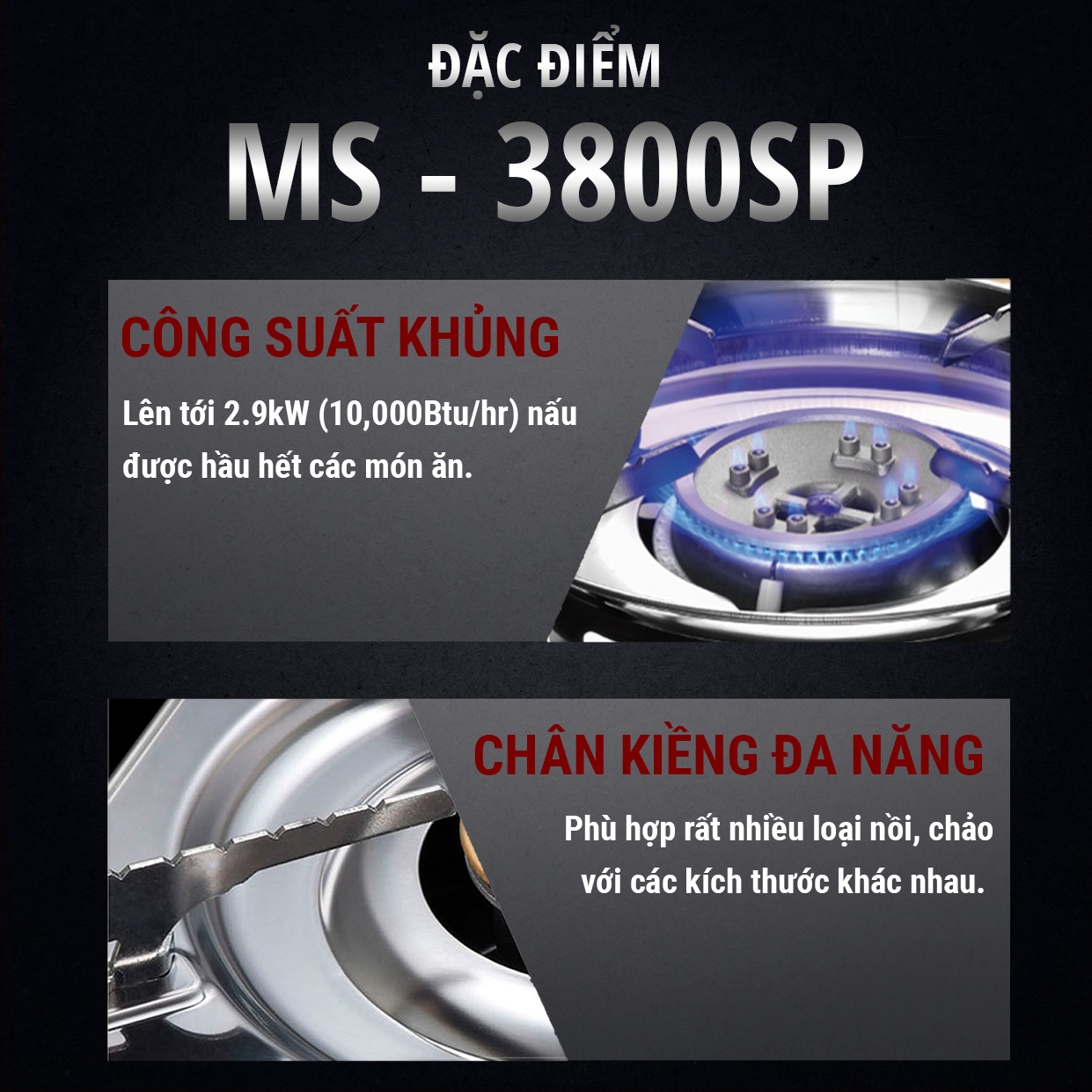 Bếp ga mini Maxsun MS-3800SP, Công suất 2900W, chân kiềng Inox - Hàng chính hãng - Bảo hành 12 tháng
