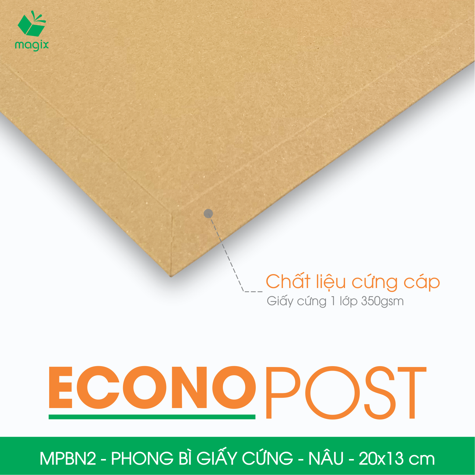 MPBN2 - 20x13 cm - Combo 100 phong bì giấy cứng đóng hàng màu nâu thay thế túi gói hàng