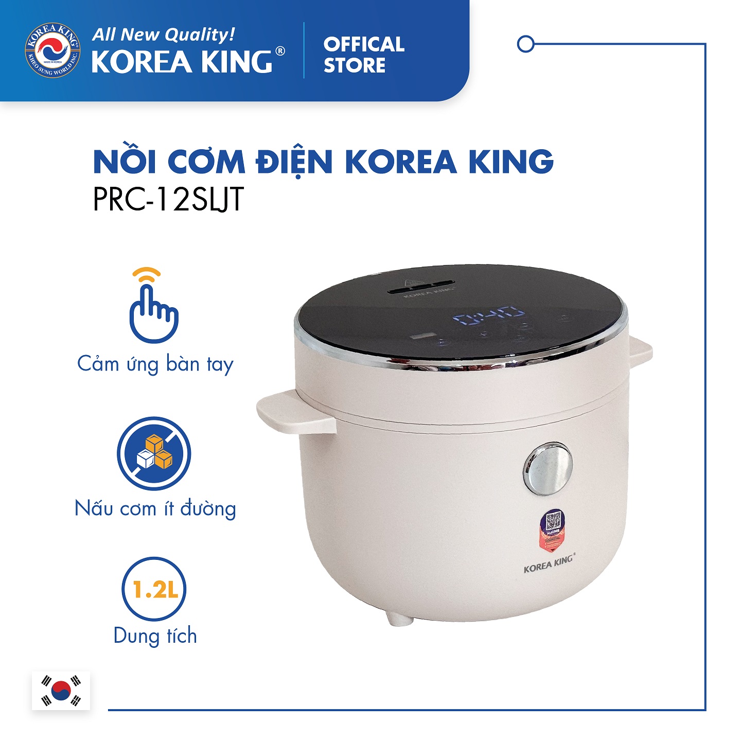 PRC-12SLJT_B Nồi cơm điện Korea King (có chức năng tách đường, dung tích 1.2L, công suất 400 W, mặt kính đen)-Hàng chính hãng
