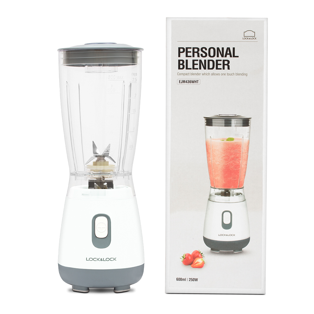Máy Xay Sinh Tố Lock&Lock EJM436 (250W - 600ml) - Hàng Chính Hãng, Lưỡi Xay Inox 304, Thao Tác Một Chạm Đơn Giản, Chân Đế Chống Trượt - Tặng Kèm Ống Hút Và Cọ Rửa