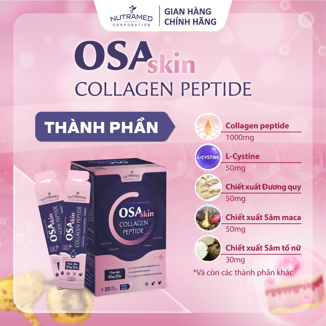 Gói uống Osaskin Collagen Peptide hỗ trợ tăng độ đàn hồi, làm đẹp da, chống lão hoá - Nutramed