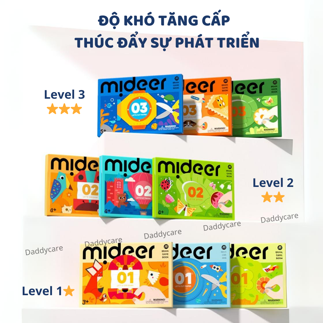 Giấy Màu Thủ Công Origami, Cắt dán 3 Cấp Độ, Đồ Chơi thủ công Cho Bé