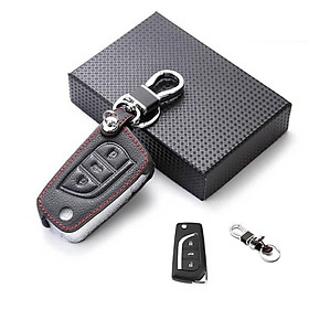 Bao Da Chìa Khóa Dành Cho Xe Toyota Innova, Fortuner, Altis, Hilux 3 Nút Chìa Gập (Da Thật) Logo 3D