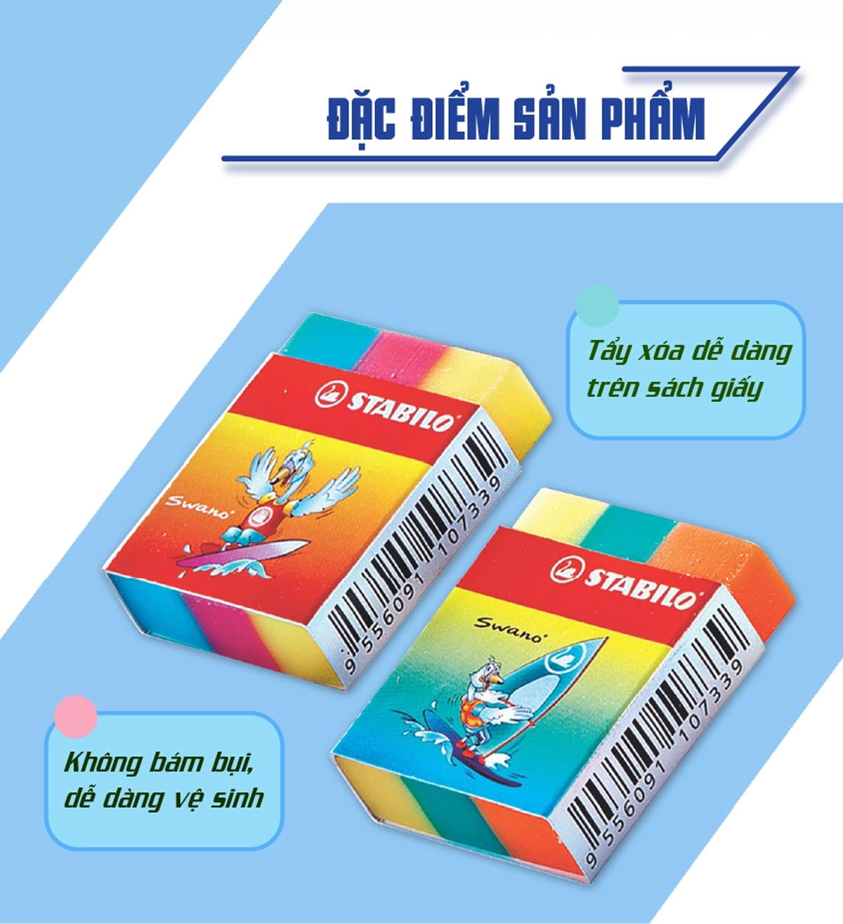 Hộp gôm STABILO Yippy-plas/Trio 30 viên - Hộp 30 viên tam giác, đủ màu (ER199/30)