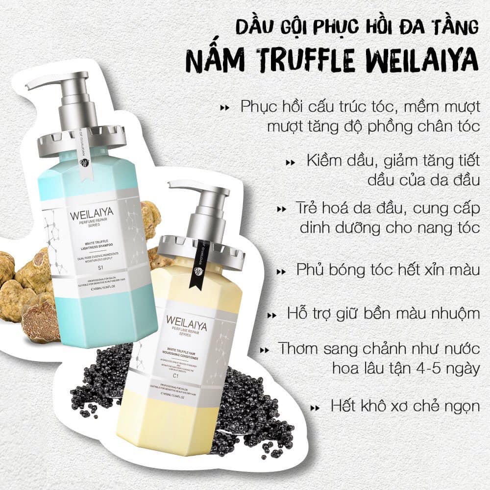 Combo Gội xả phục hồi đa tầng Nấm Truffle Weilaiya và Huyết thanh mọc tóc Weilaiya - Sạch dầu, kích mọc tóc, giúp tóc mềm mượt