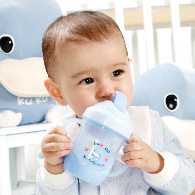 Bình Tập Uống Ống Hút Có Tay Cầm KuKu Duckbill - Nhựa PP Cao Cấp - 200ml - Xanh