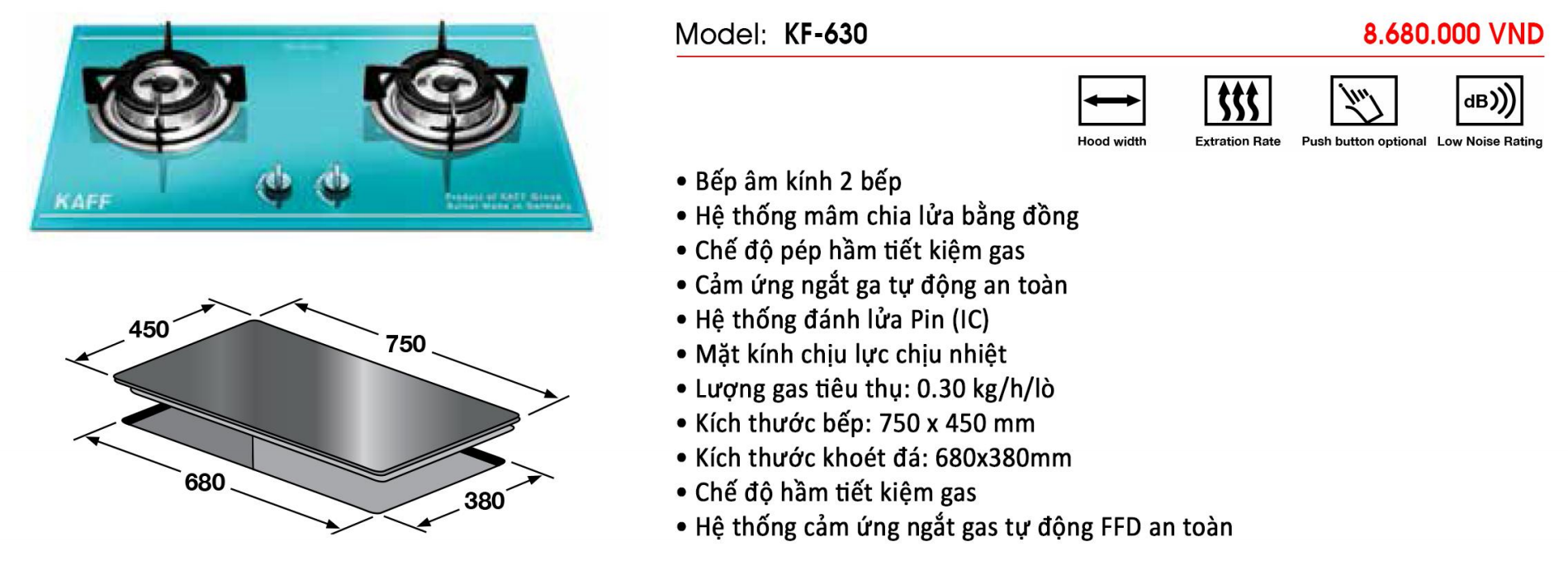 Bếp gas âm đôi KAFF KF-630 - Sản phẩm chính hãng