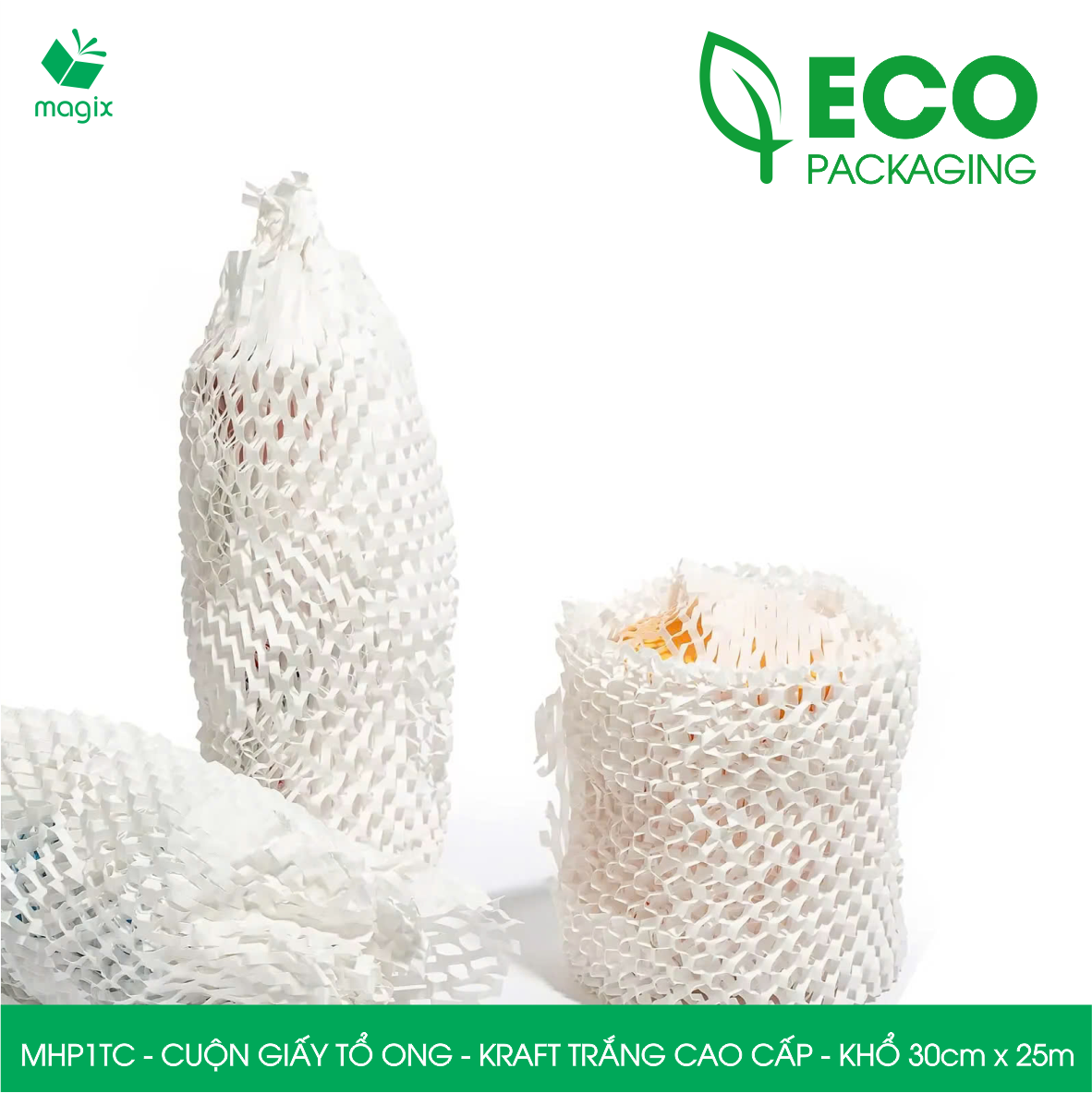 MHP1TC - 30cm x 25m - Cuộn giấy tổ ong chống sốc - Kraft trắng Cao Cấp - Giấy gói hàng, gói quà