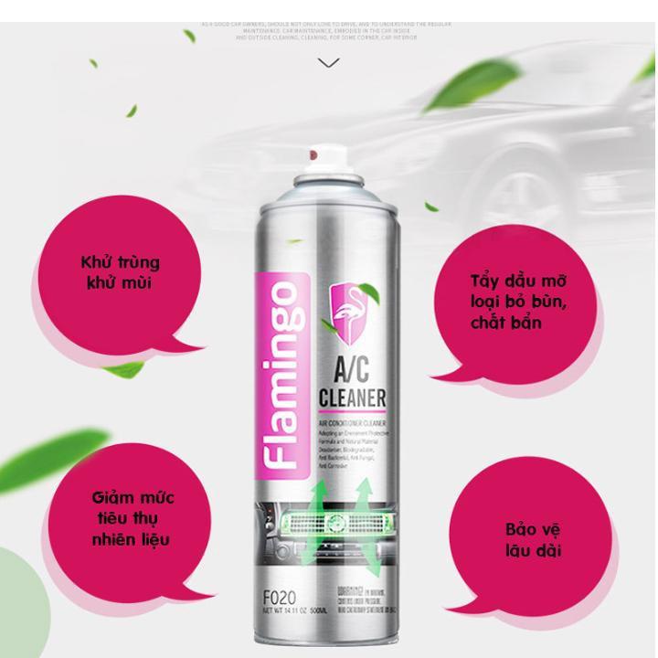 Bọt tẩy vệ sinh khử trùng điều hoà xe hơi, nhà cửa Flamingo F020 xịt khử mùi điều hoà dàn lạnh Freeship