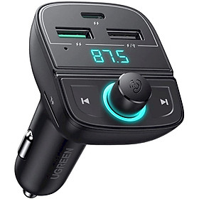 Ugreen UG80910CD229TK BT 5.0 + FM + QC 3.0 + USB + TF Màu Đen Tẩu sạc đa năng gồm phát Bluetooth 5.0 + FM + PD QC3.0 + USB + đọc thẻ TF trên xe hơi - HÀNG CHÍNH HÃNG
