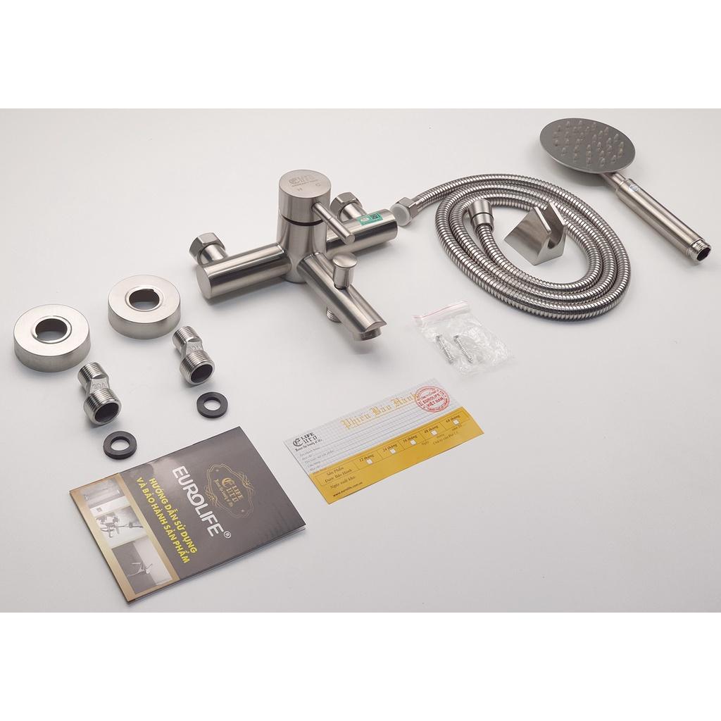 Bộ vòi sen nóng lạnh Inox SUS 304 Eurolife EL-1201 (Trắng vàng)