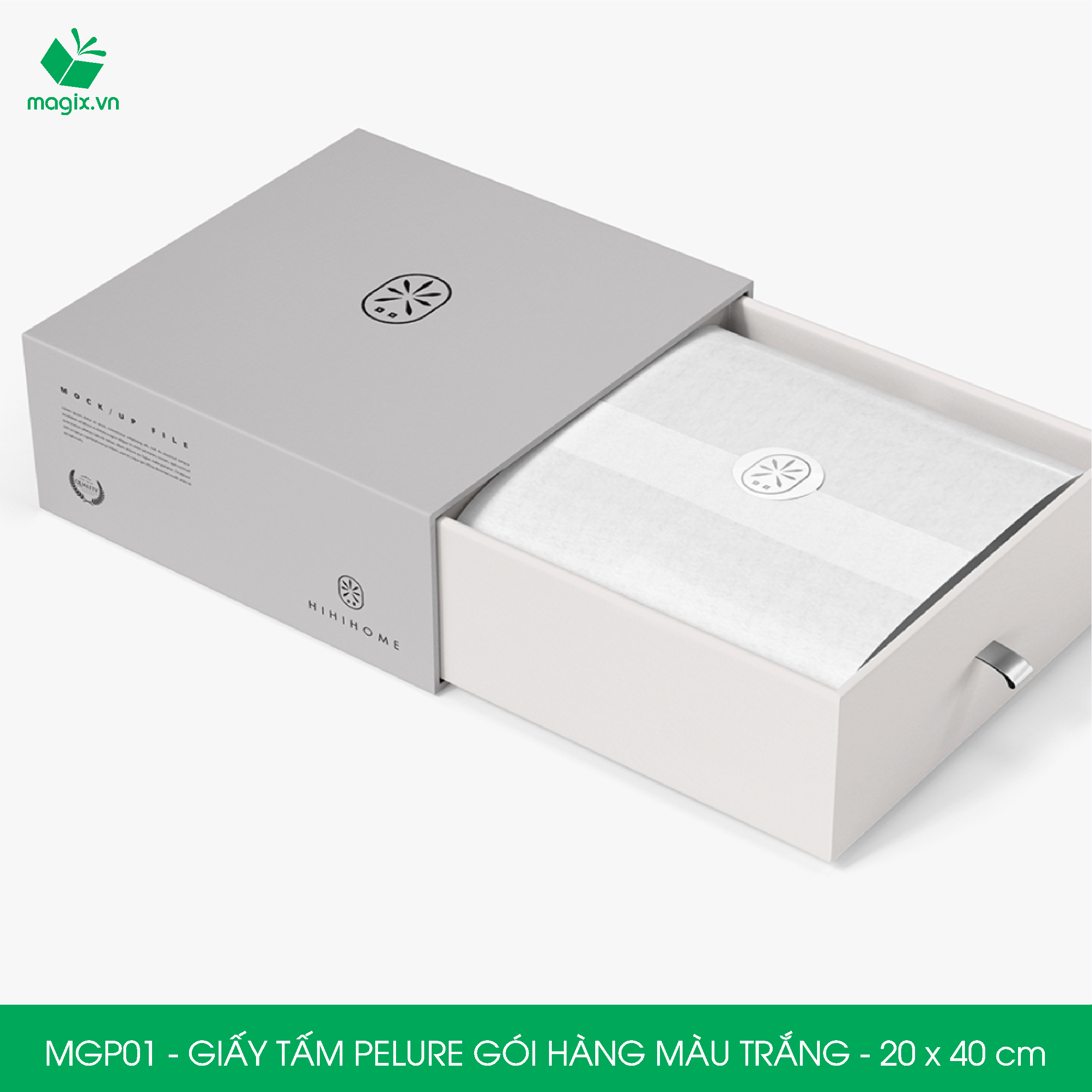 MGP01 - 20x40 cm - 100 tấm giấy Pelure trắng gói hàng, giấy chống ẩm 2 mặt mịn, giấy bọc hàng thời trang