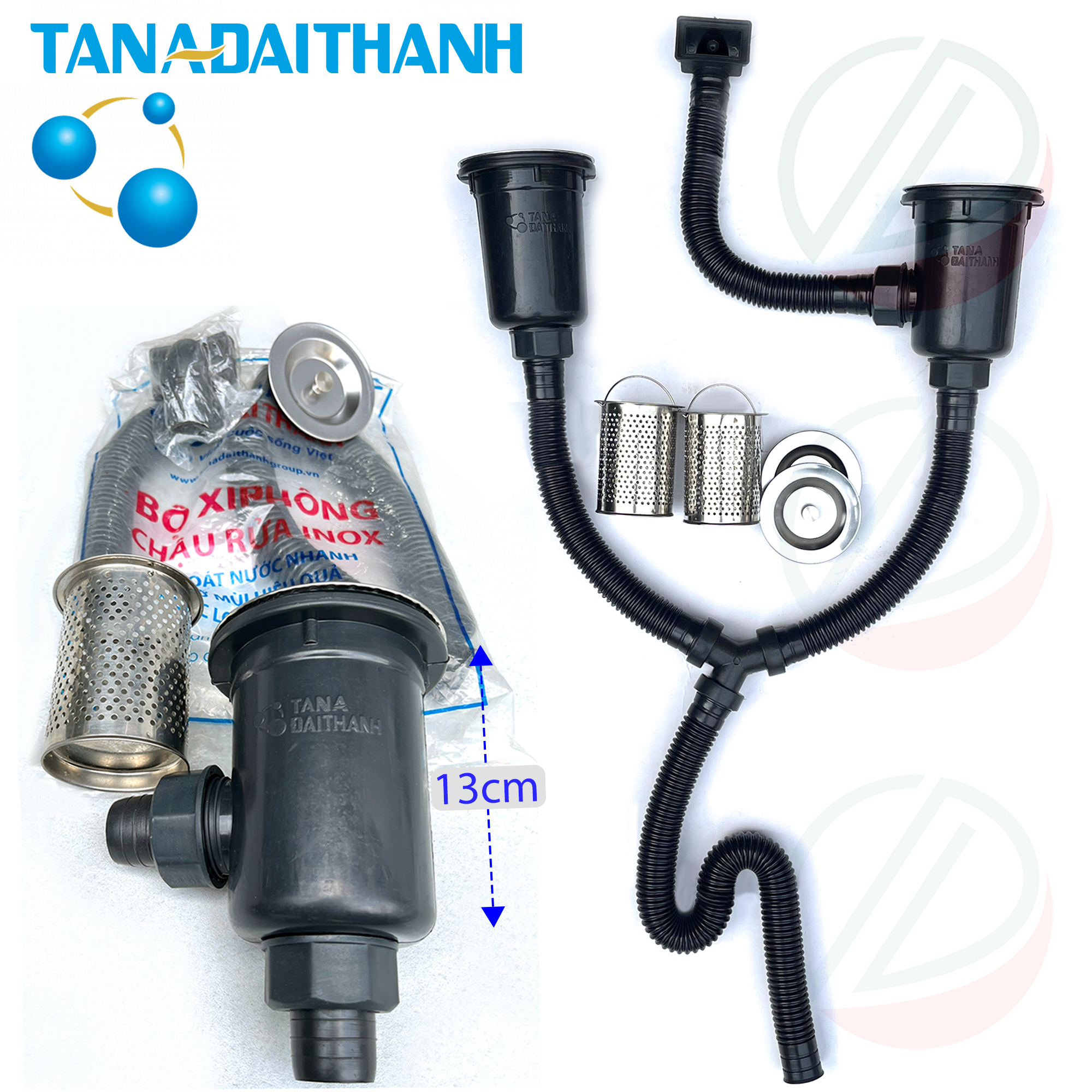 Chậu Rửa Bát Inox Tân Á Đại Thành RA03 - Kích thước 101x47cm loại 2 hộc 1 cánh rộng rãi, tặng kèm bộ xi phông