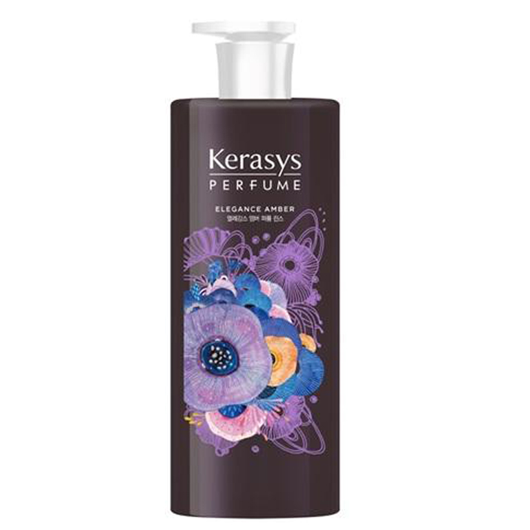 Cặp gội xả nước hoa hương Violet tím và hoa diên vỹ Kerasys Elegance Amber Hàn Quốc 600ml tặng kèm móc khóa