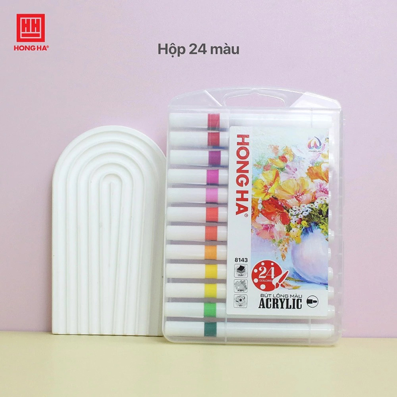 Bút lông màu Acrylic 1 đầu Hồng Hà tô trên mọi chất liệu (12/24/36 màu) - 8142/8143/8144
