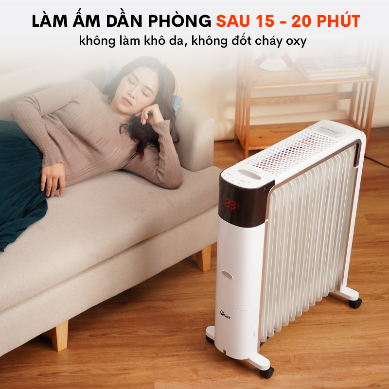 Máy sưởi dầu điều khiển từ xa nhập khẩu FujiE OFR7813,13 thanh sưởi sử dụng phòng 30m2, bảng điều khiển điện tử tăng giảm nhiệt độ- Hàng CHính Hãng